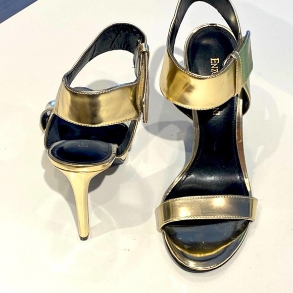 Enzo Angiolini Brodee Sandal Heel Gold Open Toe Size 8 - Picture 2 of 13